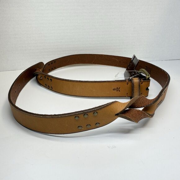 FRYE Studded Twisted Leather Tan Belt Sz Large New - Picture 4 of 8
